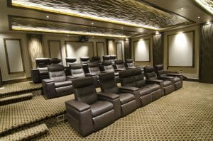 View of the seats in a new home theater system built by Reed's Built-Ins