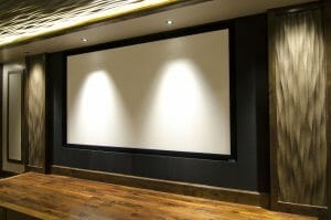 view of the movie screen in a new home theater system.