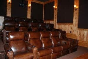 3 rows of dark brown in home movie seating