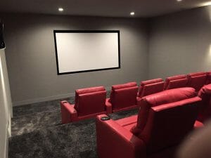 front view of red leather seating for sandy utah home